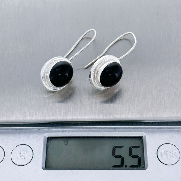 Vintage Sterling Silver 925 Black Onyx Drop Earrings - Picture 4 of 4